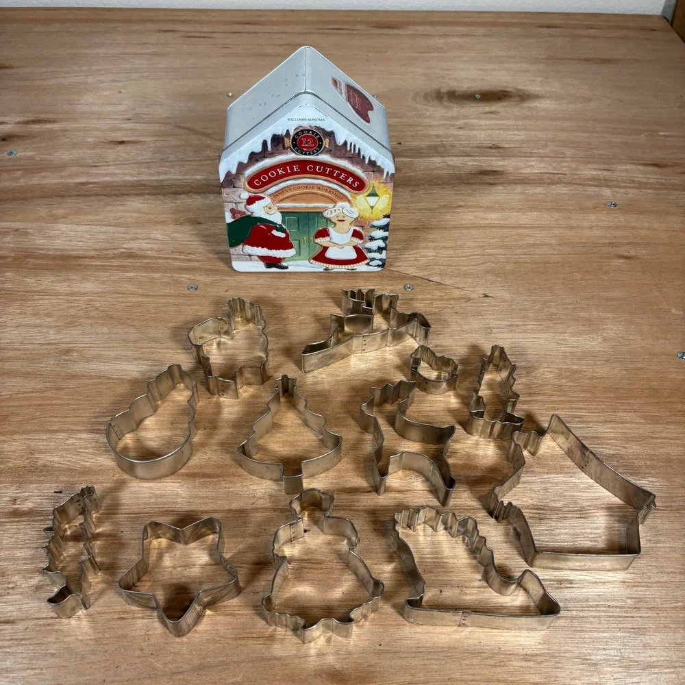 Williams Sonoma Christmas Cookie Cutter Set 12 Piece Santa Workshop Tin 4777405